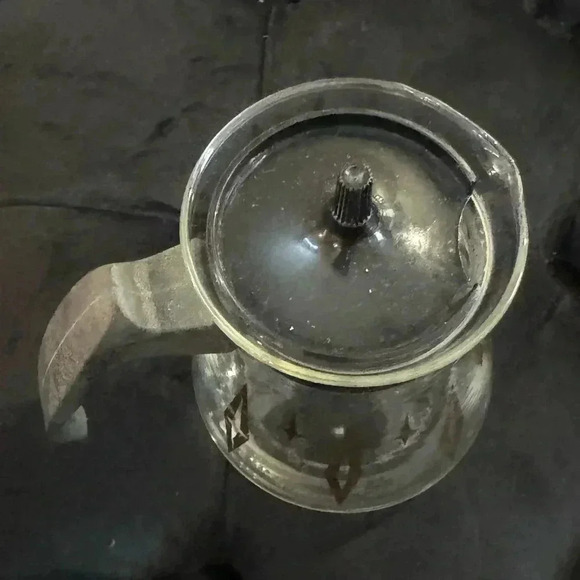 MCM PYREX GOLD ATOMIC DIAMOND STARS CARAFE 2 CUP COFFEE TEA POT 5" - Picture 5 of 12